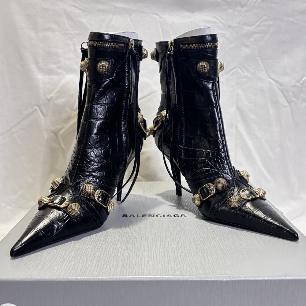 Balenciaga Runway Cagole Crocodile Leather Boots Black Sz 38 US 8